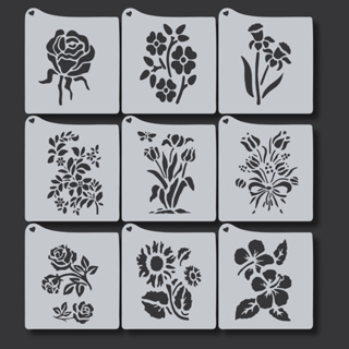 Kit 9 Stencil Flores e Folhas Moldes para Pintura, Tecido, Artesanato, Pano de Prato, Caixas, Mdf em Oferta na Shopee