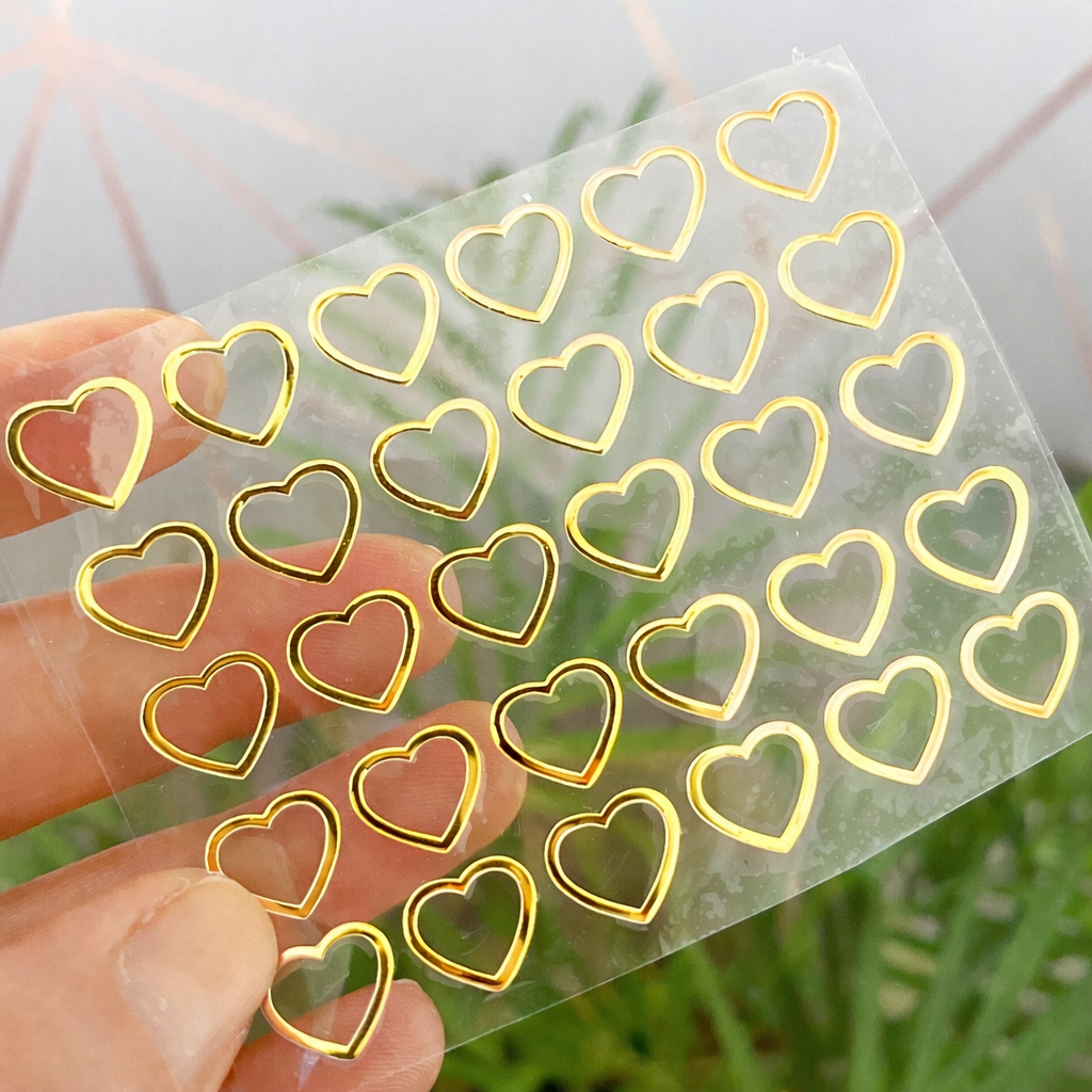 Cartela com adesivo coração vazado - Vinil Termocolante Metálico - 30 unidades