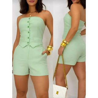 Conjunto Social Tomara que Caia e Short Alfaiataria Feminino em Oferta na Shopee