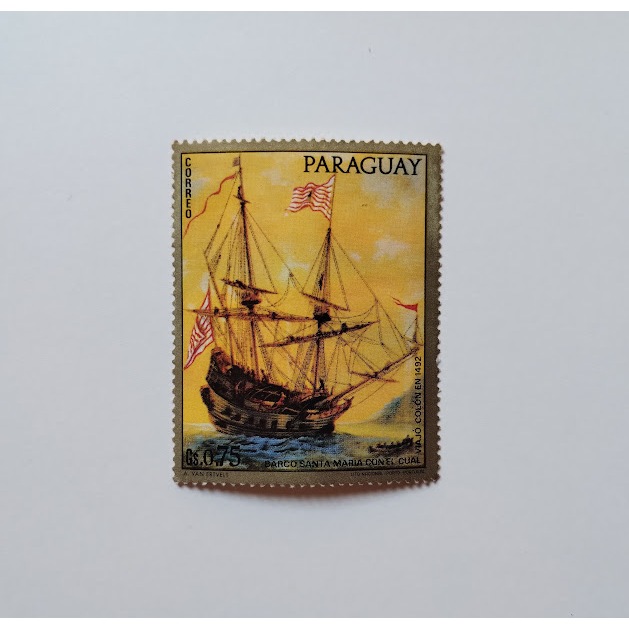 Selo Antigo - A pintura retrata o navio "Santa Maria", por Cristóvão Colombo 1972 - 0,75Gs