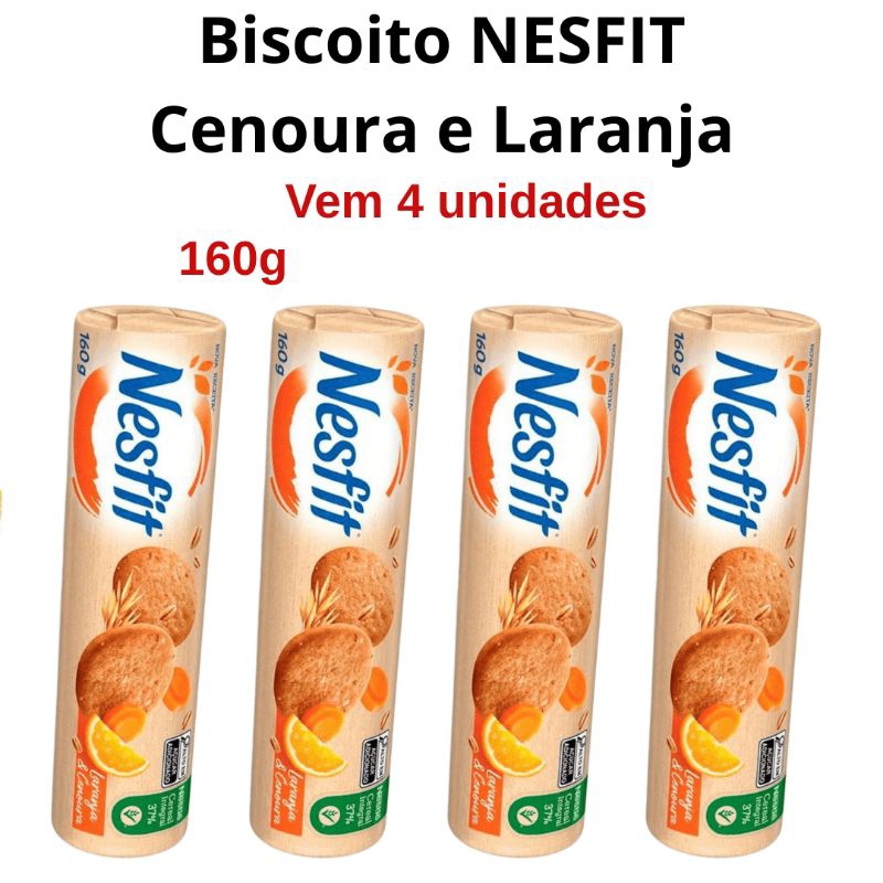 Kit 4 Biscoito Nesfit 160g Biscoito Nesfit Cenoura e Laranja Biscoito Fit Nesfit Cereais Kit Lanche Escolar