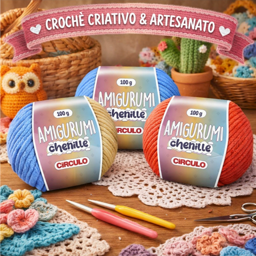 Amigurumi Chenille Círculo 100g – Fio Super Macio Ideal para Amigurumi, Crochê & Artesanato Premium