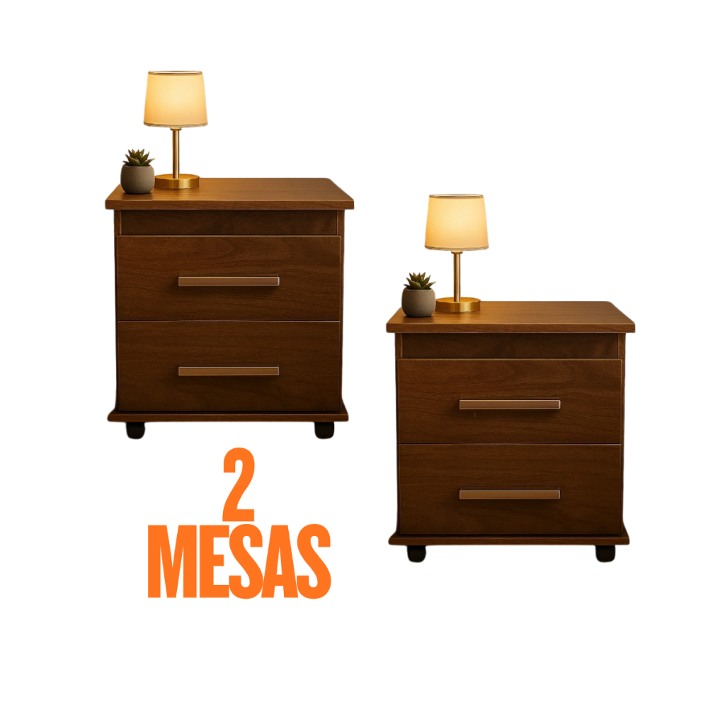 Combo Exclusivo 2 Mesas De Cabeceira Premium 2 Gavetas Espaçosas Com Rodinhas