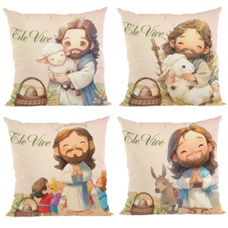 Kit 4 Capa de Almofada Pascoa Jesus Ele Vive Decorativa 45x45 em Oferta na Shopee