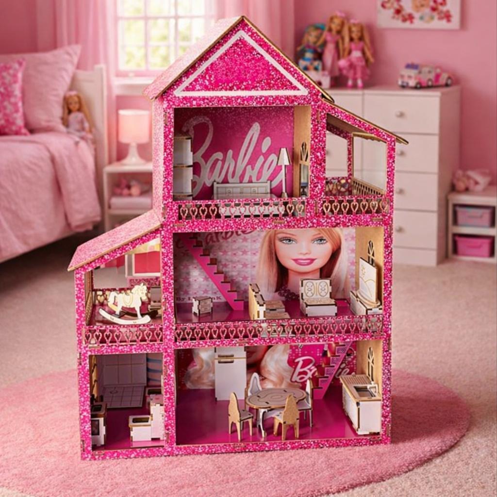 Casinha De Boneca Rosa Glitter + Kit 22 Moveis Desmontado Brinquedos Educativo em Oferta na Shopee