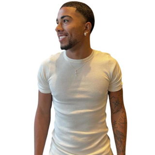 Camiseta Masculina Slim Canelada Estilo Gringo Justa Americana em Oferta na Shopee