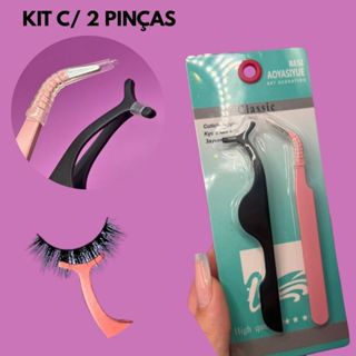 Kit 2 Pinças Iniciante Para Aplicação de Cílios Postiços Pinça Com Ponta Curva e Para Colar Cilios em Oferta na Shopee