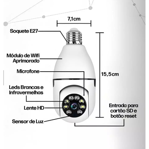 Câmera Segurança Prova D'água Infravermelho Lâmpada Externa 360 Sem Fio Wifi 2.4G G4