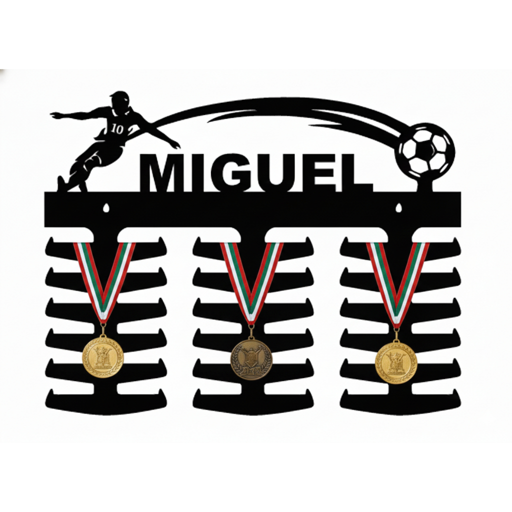 Porta Medalhas Futebol Chute Com Nome Personalizado MDF Premium