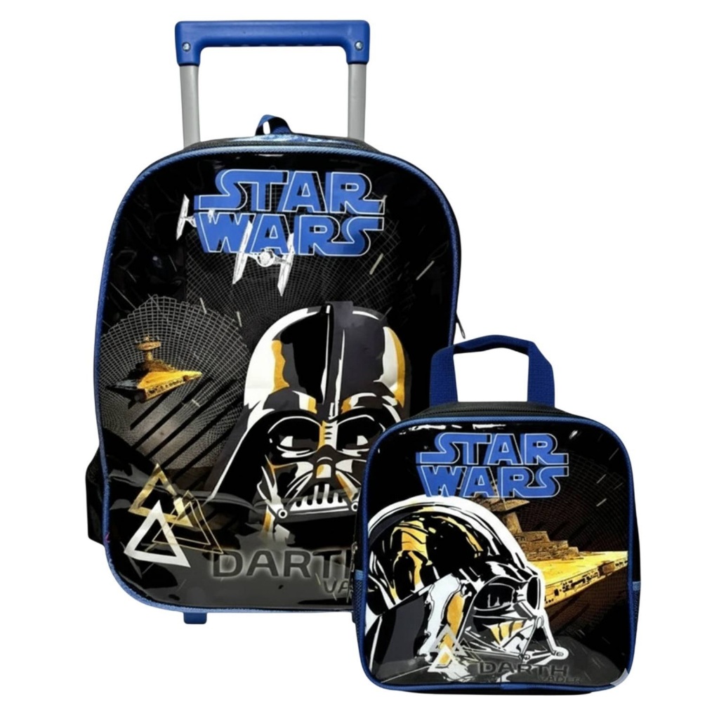 Kit Escolar Infantil Star Wars Darth Vader Preto Disney - Luxcel - Mochila G Rodinhas + Lancheira