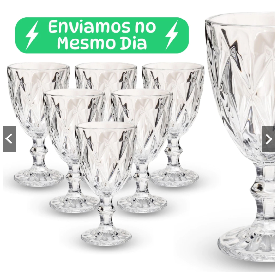 Jogo 6 Taça Diamante Copo Vidro Transparente Taças Abacaxi Gourmet Bico De Jaca 330ml