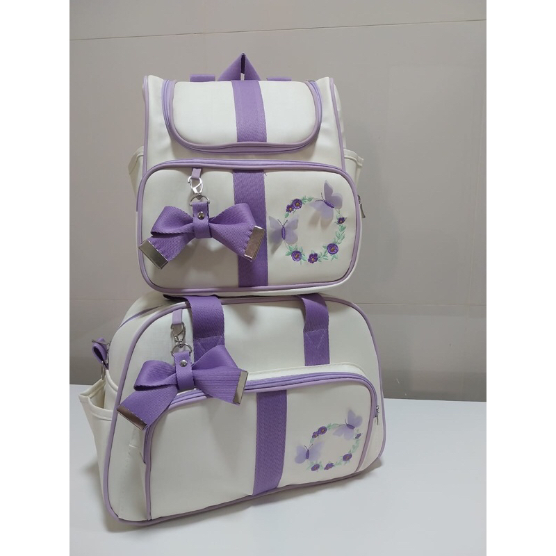 kit Bolsa de bebê e Mochila Maternidade 2 peças Bege com Lilás em Oferta na Shopee