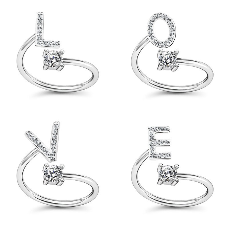 Anel De Abertura Do Alfabeto Clássico Zircon 26 Letras Nome Da Mulher A-Z Iniciais Ajustáveis Jóias em Oferta na Shopee
