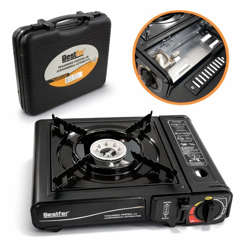 Imagem Fogareiro Portátil a Gás Camping Pesca Viagem Acendimento Automático com Maleta Fogão a Gás Portátil