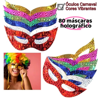 KIT 10~90 Máscara Holografica Brilhante de Papel Carnaval 2026 Balada Festa Carnaval Fantasia Cores em Oferta na Shopee