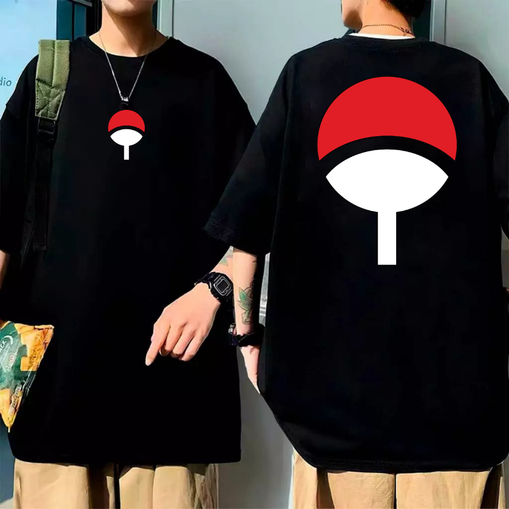 Camiseta Streetwear Oversized Anime 100% Algodão Ninja Uchiha Clan Naruto Unissex Treno Academia
