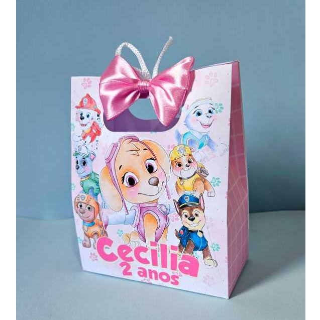 Sacolinha Personalizada Lembrancinha Patrulha Canina Aquarela Rosa - Pegue e Monte