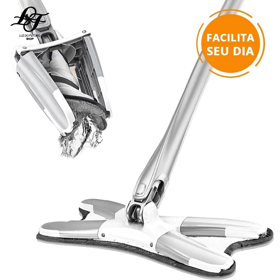Esfregão Giratório Multiuso com 2 Refis ， Haste de 130cm e Rotação 360° para Limpeza Fácil e Rápida