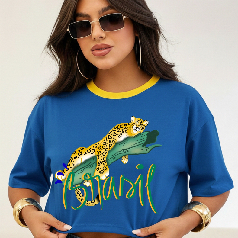 Cropped Oversized Feminino Brasil Estampa Seleção Brasileira Confortável Verão
