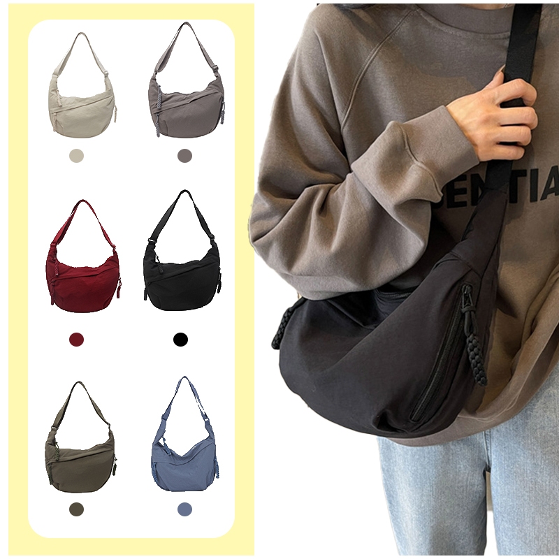 Bolsa Casual Diária Estudante Bolsa de Ombro Feminina Cor Sólida Tecido Suave em Oferta na Shopee