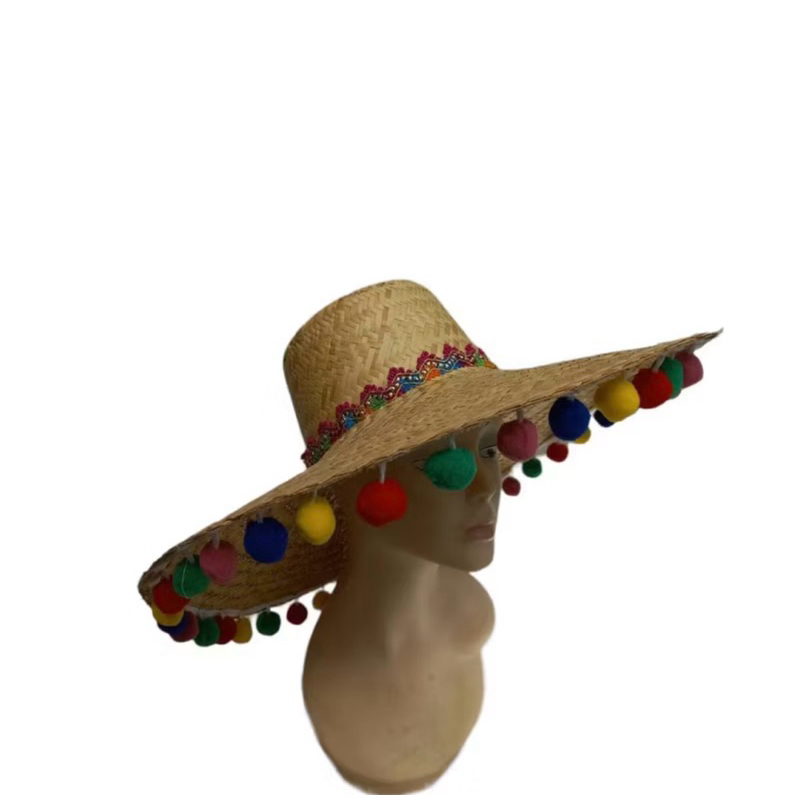CHAPÉU MEXICANO LUXO DE PALHA COM BOLINHAS COLORIDAS | FANTASIA | CARNAVAL