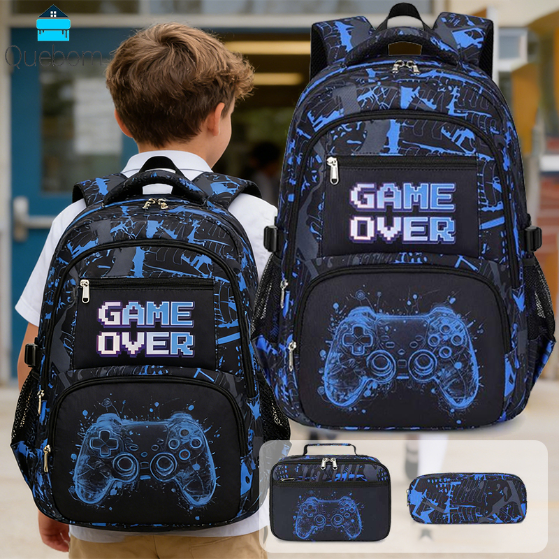 Kit Mochila Escolar Infantil 3 em 1 Gamer Preta Tema Videogame Controle – Mochila, Bolsa e Estojo | QUEBOM em Oferta na Shopee