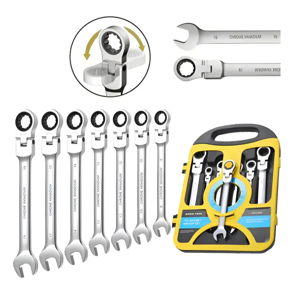 Kit 7 Peças Chave Ferramenta Combinada Catraca Boca Profissional Peças 08 A 19mm
