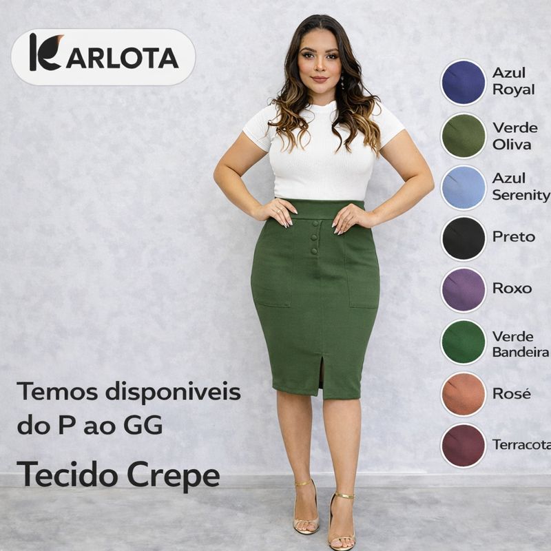 Saia Feminina Com Fenda Bolso Com Botão Fake Saia Social Midi Feminina Patê Falso Moda Feminina em Oferta na Shopee