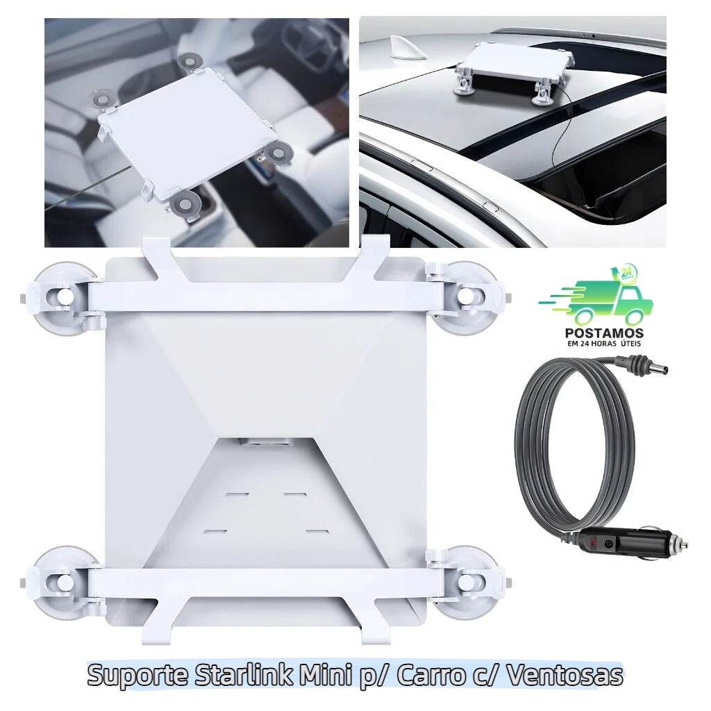 Suporte Starlink Mini p/ Carro c/ Ventosas + Cabo 3m,Kit Veicular Completo Portátil e prático