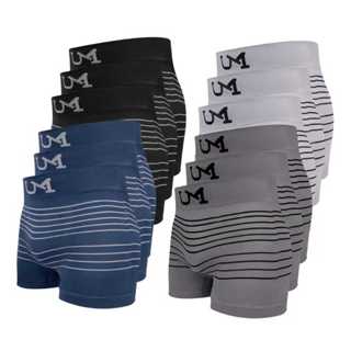 Kit 12 Cueca Boxer Masculina Lisa e Listrada Poliéster Confortável Respirável em Oferta na Shopee