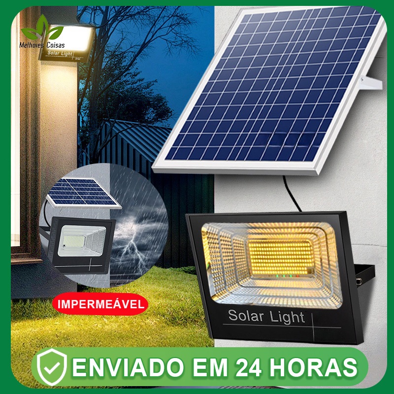Refletor Solar Led Holofote 100w Placa Separada Bateria Prova D'água Luz Forte em Oferta na Shopee