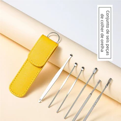 6 Peças Kit Colher de Aço Inoxidável - Remoção de Cera de Ouvido, Portátil para Viagem e Casa