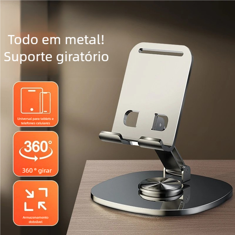 Base Rotatória 360º para Mesa - Suporte de Alumínio Ajustável Smartphone e Tablet