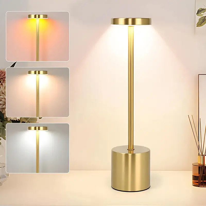 Luminária de Mesa LED 3 Tons Recarregável Luxuosa Abajur Cabeceira Escrivaninha Quarto Candeeiro