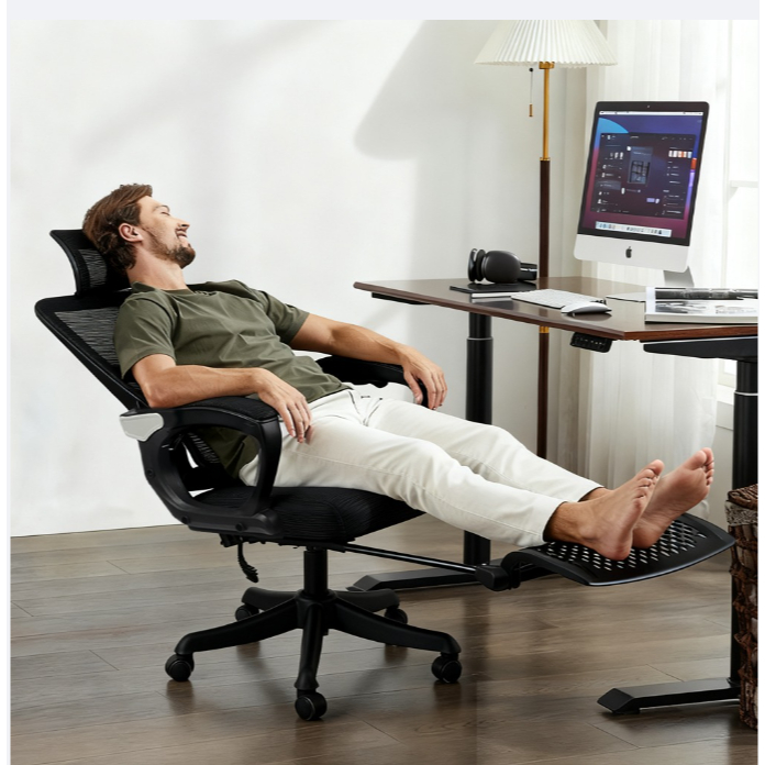 Cadeira Escritório Ergonômica com Apoio de Pés Retrátil e Tela Mesh Reclining Function  Até 150kg
