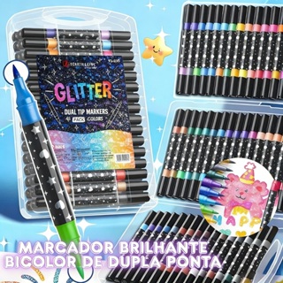 Caneta Marcadora Glitter Dupla Ponta 48/72/96 Cores | Arte, Escola, Planner, Desenho em Oferta na Shopee