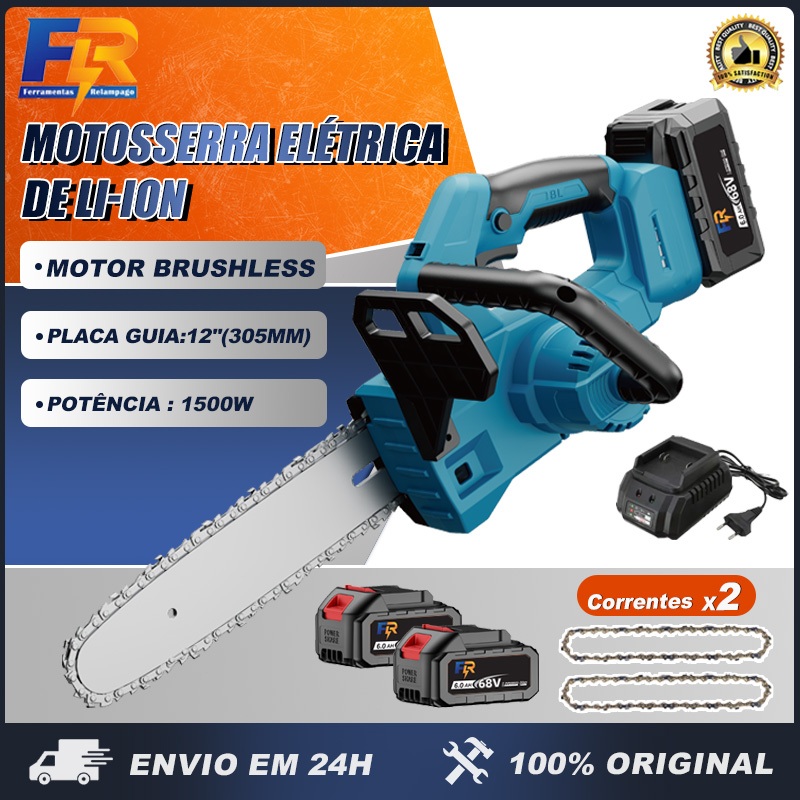 Moto Serra Elétrica de Sem Fio1500W 12 Polegadas Brushless Muito Potente  Com 2 Baterias 68V em Oferta na Shopee