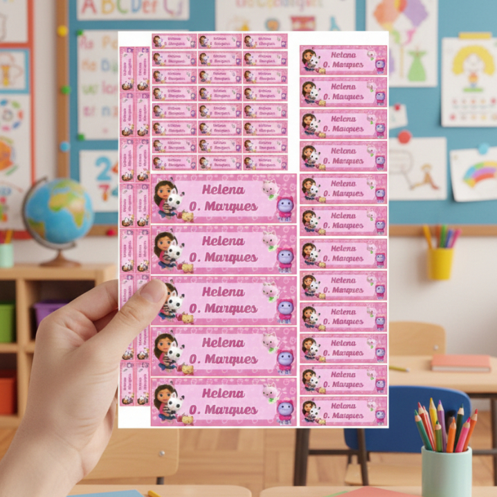 Kit 57 Etiquetas Escolares Personalizadas A Casa Mágica da Gabby – Etiqueta Escolar Personalizada