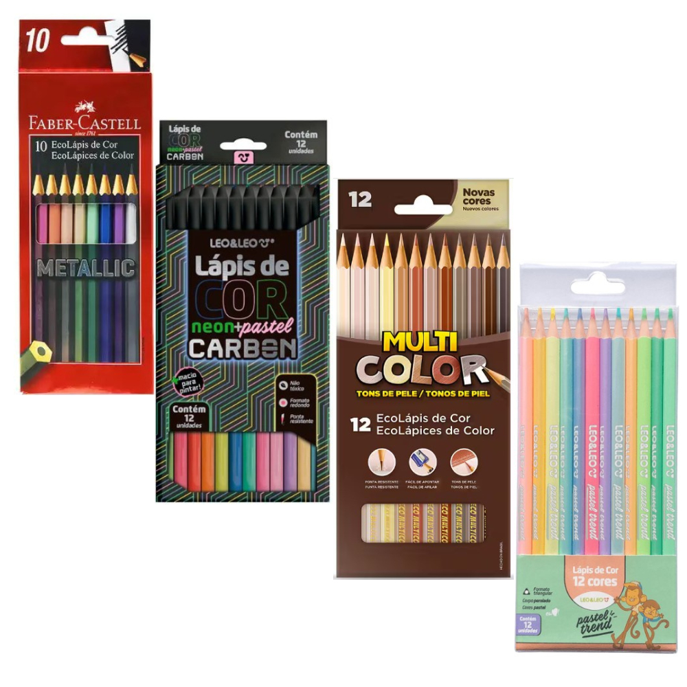 Lápis De Cor Metálico + Pastel + Pele + Neon em Oferta na Shopee