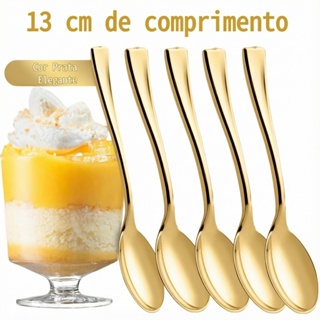 50/100 peças de colheres de sobremesa, 13 cm colheres de plástico dourados para festas, casamentos e eventos em Oferta na Shopee