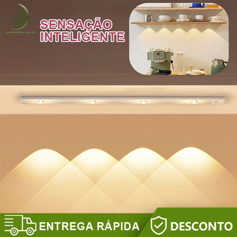 Luz LED para Armário 60cm com Sensor 3 Cores Branco/Quente/Natural Ultra Fina e Recarregável