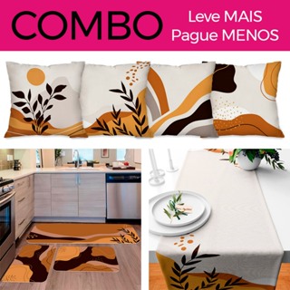 COMBO: Kit com 4 Capas para Almofadas + Kit com 3 Tapetes para Cozinha + Trilho de Mesa 01 em Oferta na Shopee