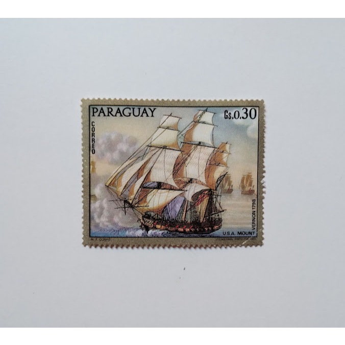 Selo Antigo - Homenagem ao Navio Mount Vernon dos EUA, Datado de 1798, Paraguai 1972 - 0,30Gs