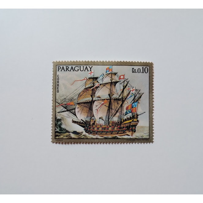 Selo Antigo - Histórica nau de guerra inglesa Ark Royal, pintura de Hans Holbein, por volta de 1497 - 1972 - 0,10Gs