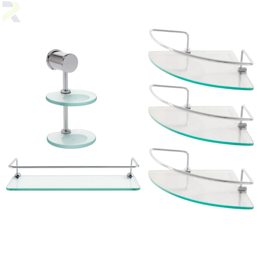 Kit 3 Porta Shampoo Canto Incolor e 1 Porta Shampoo Reto 30cm + 1 Saboneteira Dupla Luxo Incolor 8mm em Oferta na Shopee