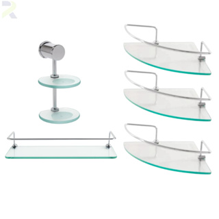 Kit 3 Porta Shampoo Canto Incolor e 1 Porta Shampoo Reto 30cm + 1 Saboneteira Dupla Luxo Incolor 8mm em Oferta na Shopee