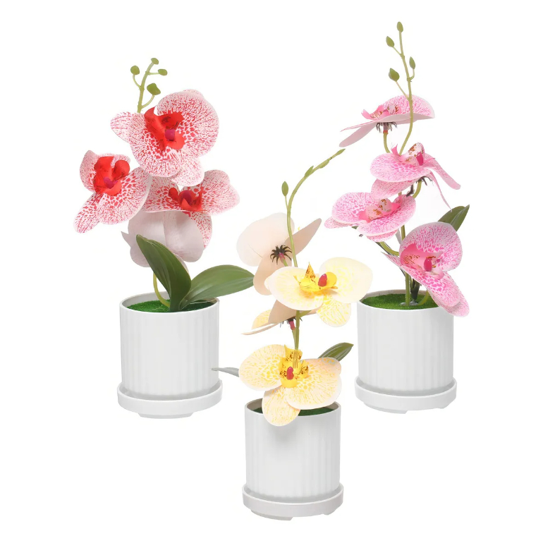 Kit Com 2 Vasos De Flores Orquídeas Artificiais 30 Cm Decoração em Oferta na Shopee