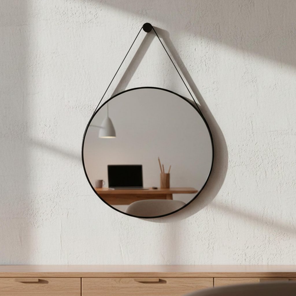 Espelho De Parede Decorativo Redondo 60cm C/ Alça De Couro em Oferta na Shopee