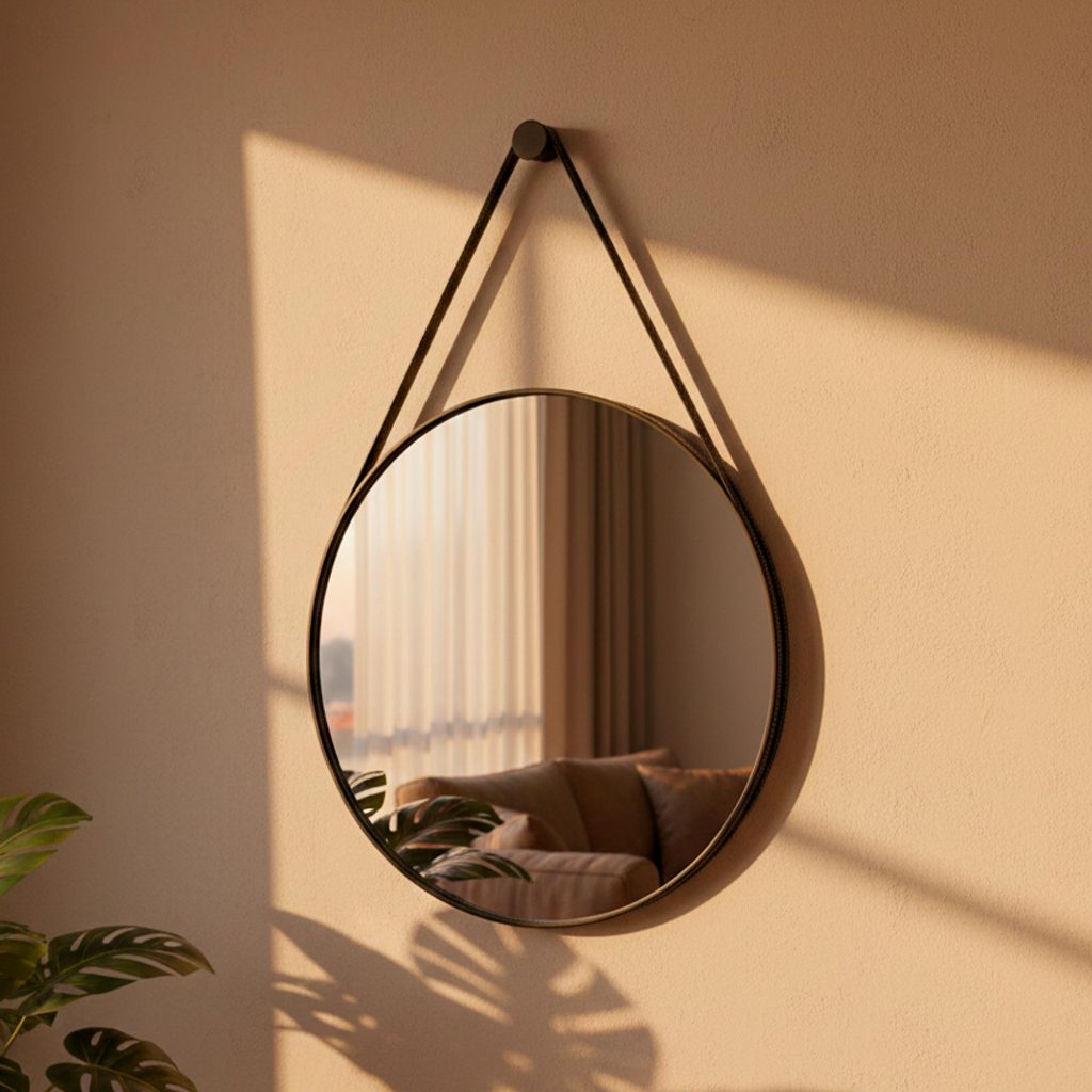 Espelho Barato Banheiro Organico Redondo 60cm C/ Suporte em Oferta na Shopee