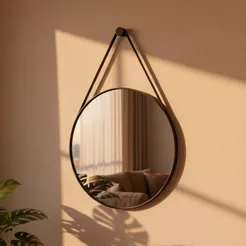 Espelho Redondo 60cm com Suporte Espelho Para Banheiro Sala Quarto Espelho Decorativo Com Alça
